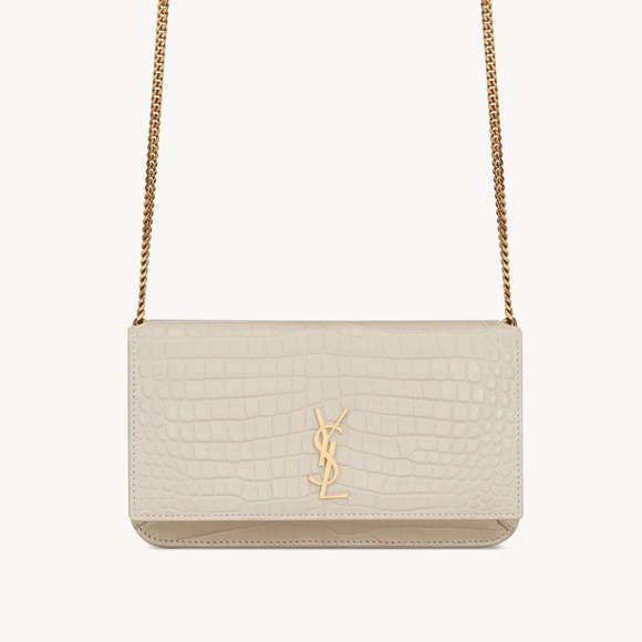 Yves Saint Laurent Handbags - SAINT LAURENT Cassandre Crema Soft Croc Embossed Leather Phone Holder New